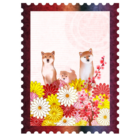 Dog New year's card Chrysanthemum flower iconのイラスト素材