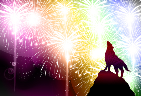Dog New Year's cards fireworks backgroundのイラスト素材