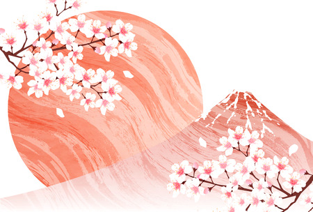 Cherry blossom flower in mountain background illustration.のイラスト素材