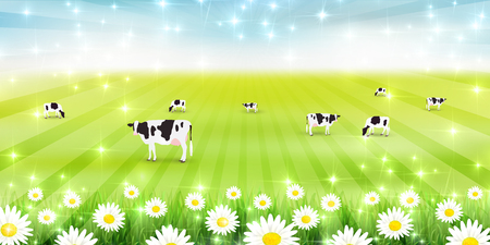Cow ranch landscape backgroundのイラスト素材