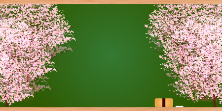 Cherry Blossoms Spring Blackboard backgroundのイラスト素材