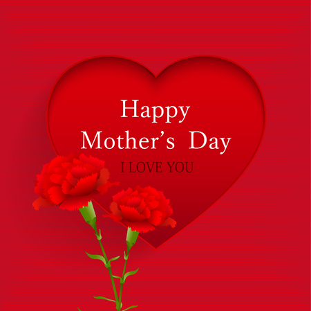 Mother's Day background template with heart and carnation flowers design.のイラスト素材