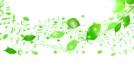 Fresh green leaves with musical notes backgroundのイラスト素材
