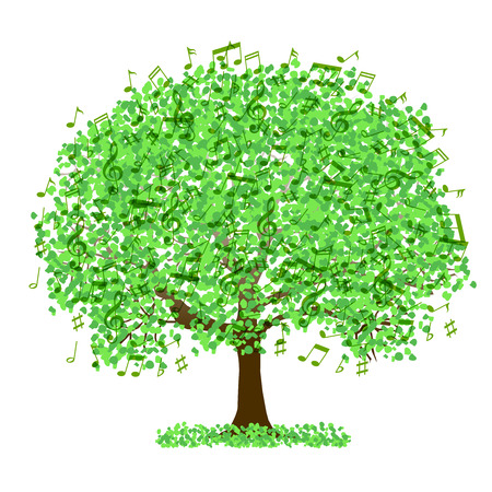 Tree with fresh green leaves and musical notes iconのイラスト素材