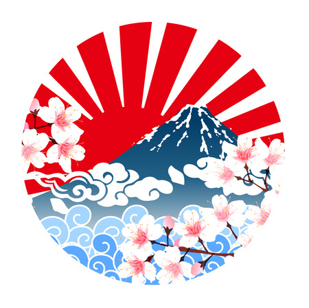 Cherry Blossoms in mountain. Spring Iconのイラスト素材