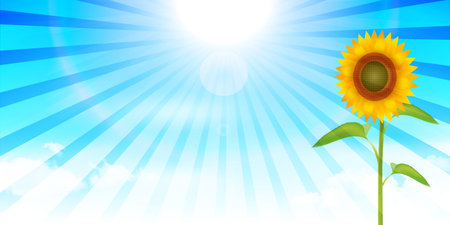 Sunflower scenery with light raysのイラスト素材