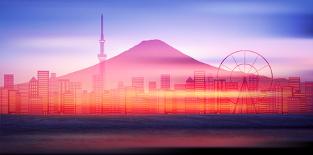 Mt. Fuji Ocean scenery backgroundのイラスト素材