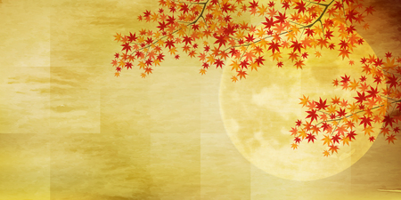 Maple leaves moon backgroundのイラスト素材