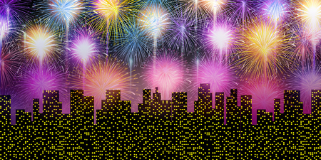Building Building Fireworks Backgroundのイラスト素材