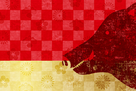 boar New Year card Japanese paper backgroundのイラスト素材
