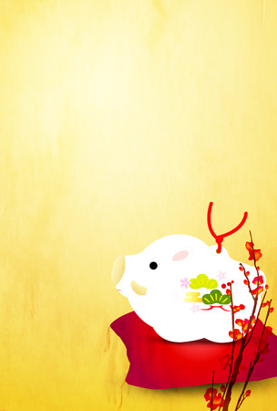 boar New Year card Japanese paper backgroundのイラスト素材