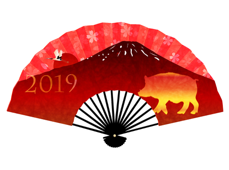 boar New Year card Folding fan iconのイラスト素材