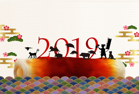 boar New Year card Japanese paper backgroundのイラスト素材