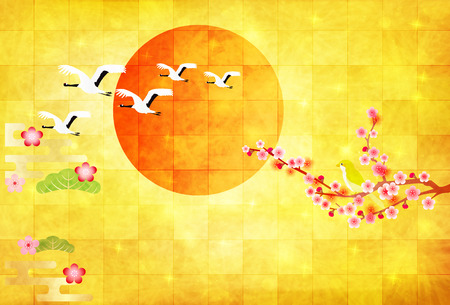 Sunrise Japanese paper New Year's card backgroundのイラスト素材