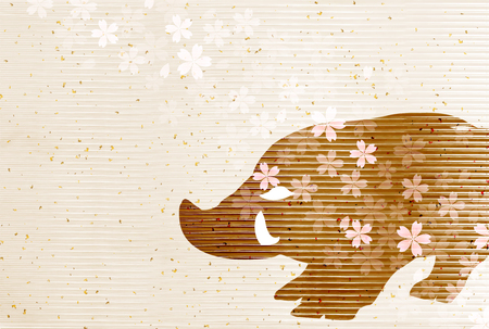 boar New Year card Cherry Blossoms backgroundのイラスト素材
