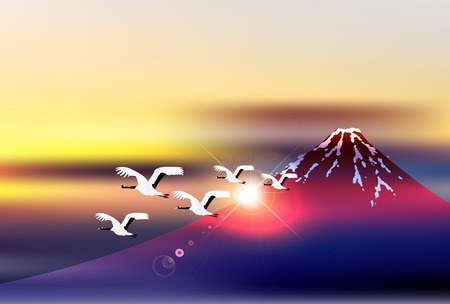 Fuji sunrise greeting card backgroundのイラスト素材