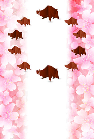 boar New Year card Japanese paper backgroundのイラスト素材