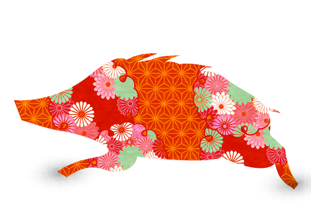 boar New Year card Chrysanthemum iconのイラスト素材