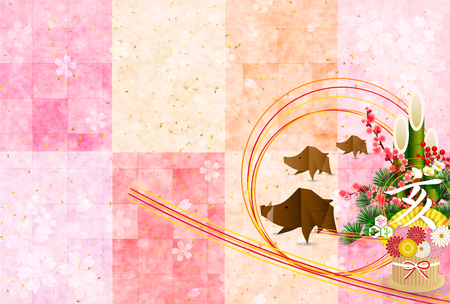 boar New Year card Japanese paper backgroundのイラスト素材