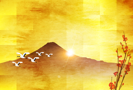 Fuji sunrise New Year card backgroundのイラスト素材