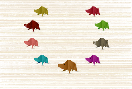 boar New Year card Japanese paper backgroundのイラスト素材