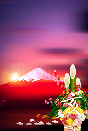 boar New Year card Fuji backgroundのイラスト素材