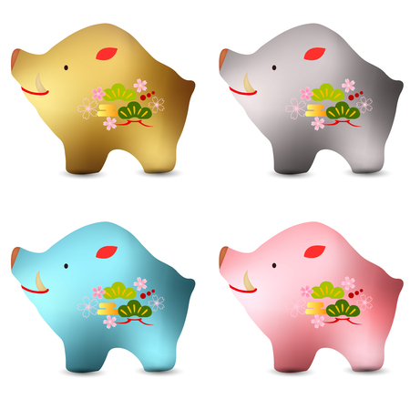 boar New Year card Luck iconのイラスト素材