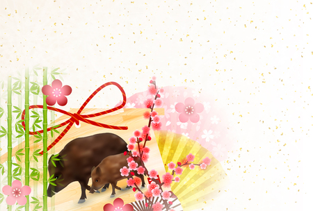 boar New Year card Japanese paper backgroundのイラスト素材
