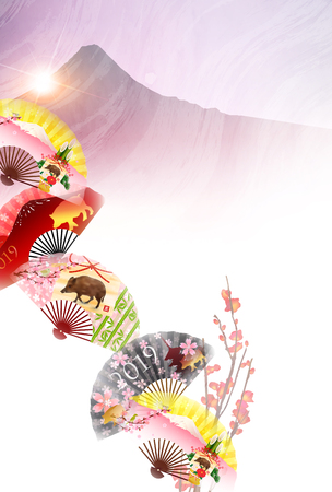 boar New Year card Fuji backgroundのイラスト素材