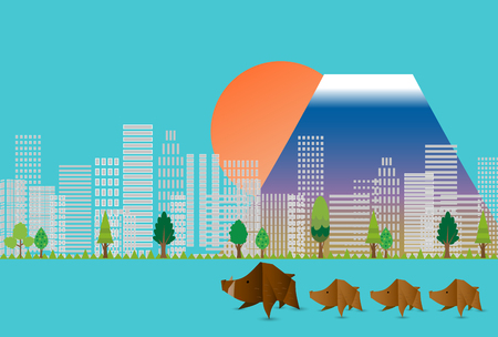 boar New Year card Fuji backgroundのイラスト素材