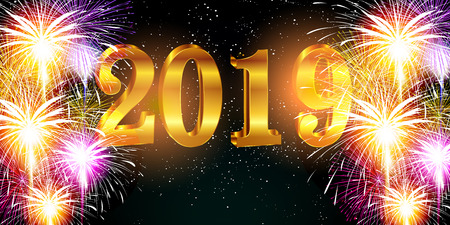 2019 New Year Fireworks backgroundのイラスト素材