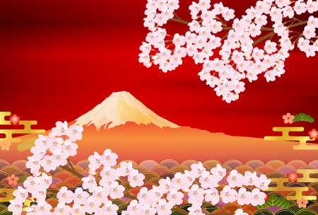 Mt. Fuji Cherry Blossom Spring backgroundのイラスト素材
