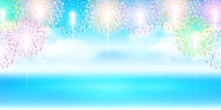 Fireworks summer sea backgroundのイラスト素材