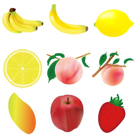 Fruit banana peach iconのイラスト素材
