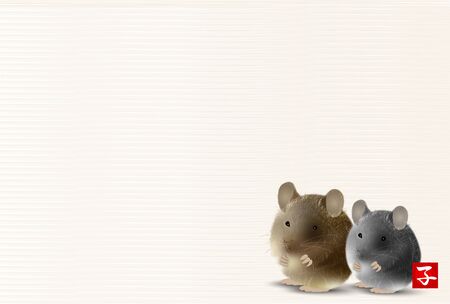mouse New year's card Japanese paper backgroundのイラスト素材