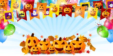 Halloween autumn pumpkin Maple backgroundのイラスト素材
