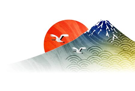 Mt. Fuji New Year's Card Japanese paper backgroundのイラスト素材