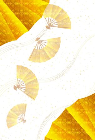 Folding fan gold new year's card backgroundのイラスト素材
