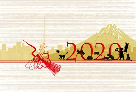 mouse new year's card Japanese paper iconのイラスト素材