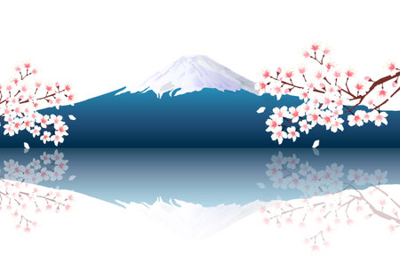 Mount Fuji cherry blossom landscape backgroundのイラスト素材