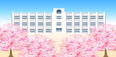 School cherry blossom spring backgroundのイラスト素材