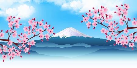 Cherry Blossom Mt. Fuji Spring Backgroundのイラスト素材