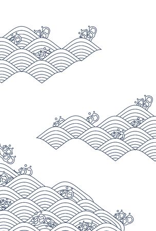 Sea wave wave Japanese paper pattern backgroundのイラスト素材