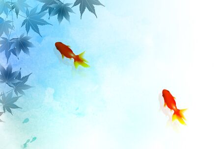 Goldfish watercolor hot summer backgroundのイラスト素材