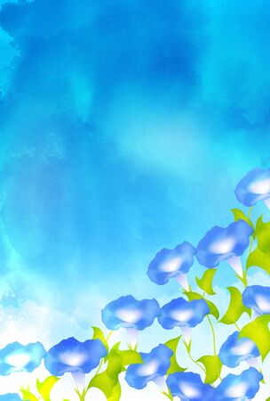 Morning glory watercolor summer greeting backgroundのイラスト素材