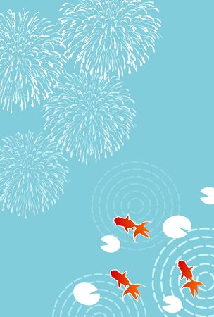 Summer greeting card Fireworks goldfish backgroundのイラスト素材