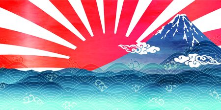 Mount Fuji sea wave backgroundのイラスト素材