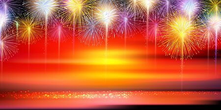 Fireworks summer festival landscape backgroundのイラスト素材