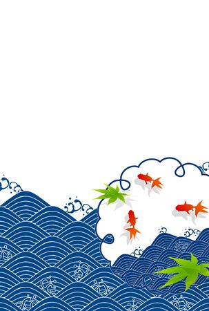 Summer greeting card goldfish wave backgroundのイラスト素材