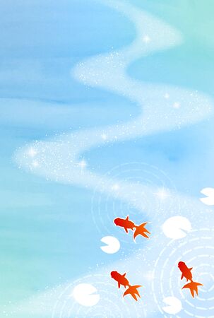 Goldfish river Summer greeting card backgroundのイラスト素材